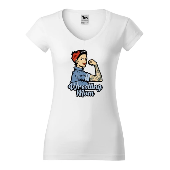 Női póló - Wrestling Mom - fehér, kék