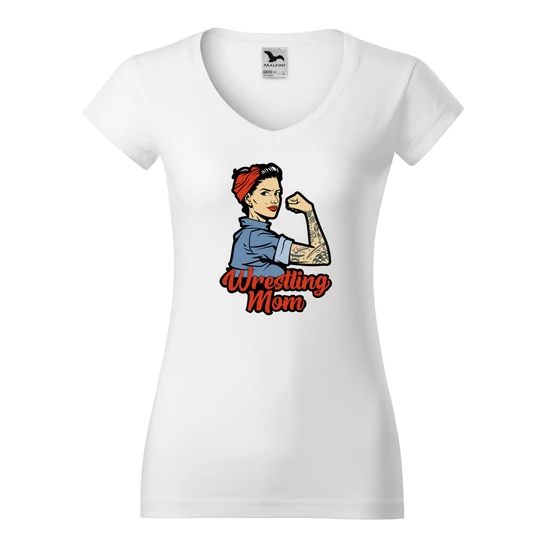 Női póló - Wrestling Mom - fehér, piros