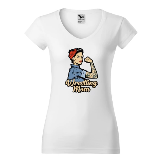 Női póló - Wrestling Mom - fehér, sárga