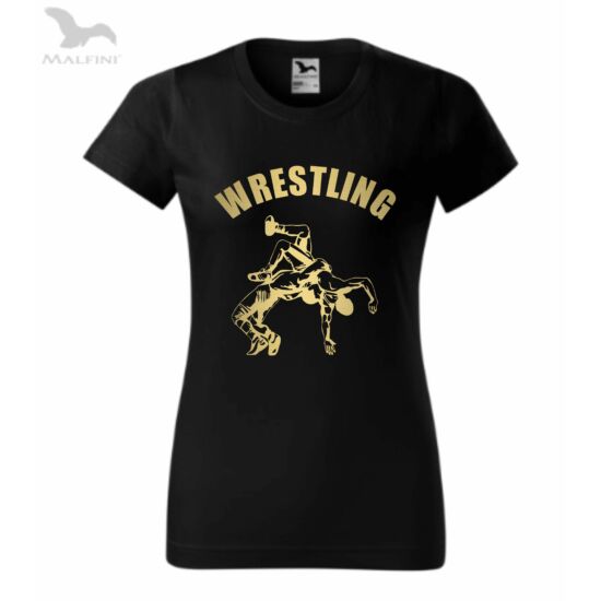 Női póló - Wrestling dobós arany mintával - fekete pólón