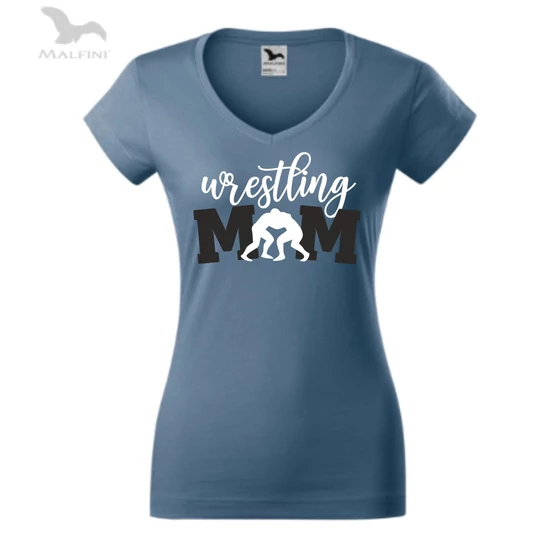Női farmerkék póló, wrestling mom