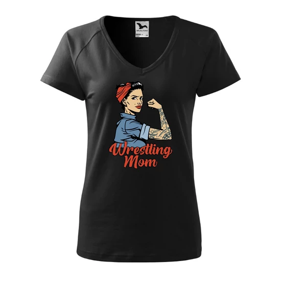 Női póló - Wrestling mom inges mintával - fekete pólón