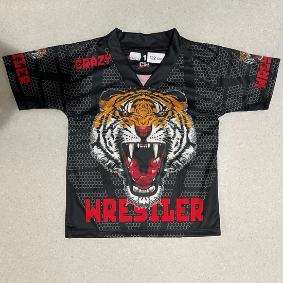 Férfi Vnyakú technikai póló (rashguard) - Tigrises mintával - szürkés pólón