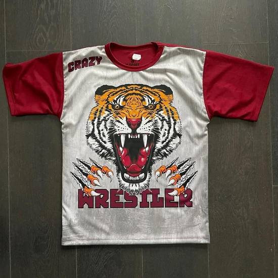 Férfi, gyerek technikai póló (rashguard) - tigrises mintával - bordó pólón