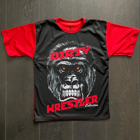 Férfi, gyerek technikai póló (rashguard) - gorillás mintával - piros pólón