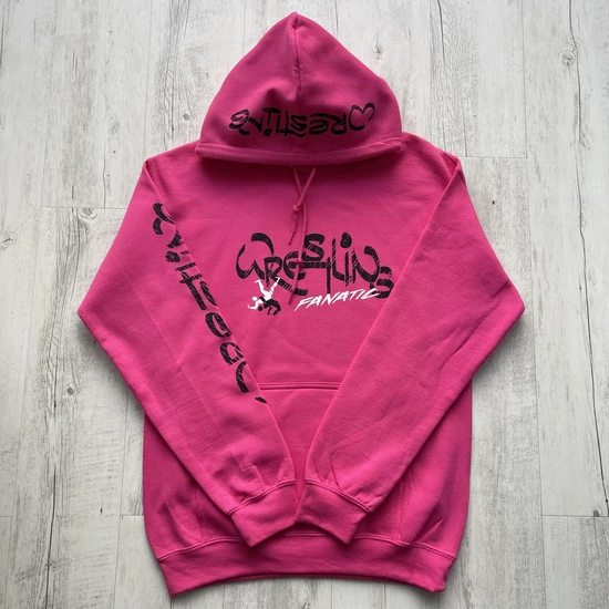 Felnőtt és gyerek kapucnis pamut birkózó pulóver, wrestling fanatic-pink