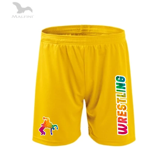 Technikai short, sárga, színes dobós minta+wrestling