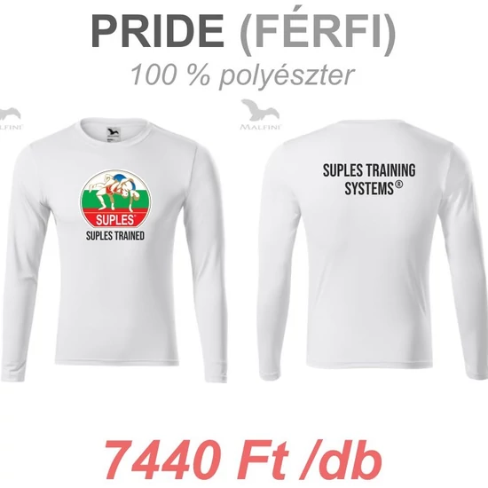 Férfi Technikai Póló, hosszú ujjas - SUPLES mintával - fehér pólón