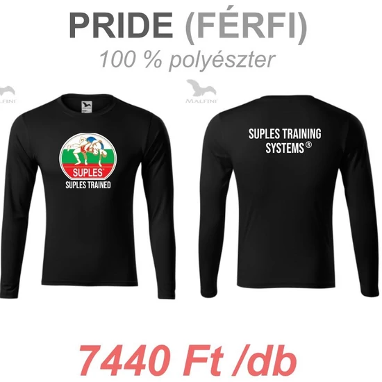 Férfi Technikai Póló, hosszú ujjas - SUPLES mintával - fekete pólón