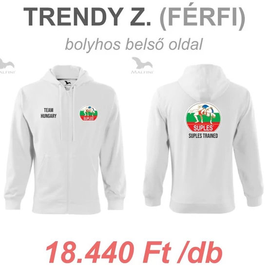 Férfi kapucnis-zipzáras pulóver - SUPLES mintával - fehér pulóveren