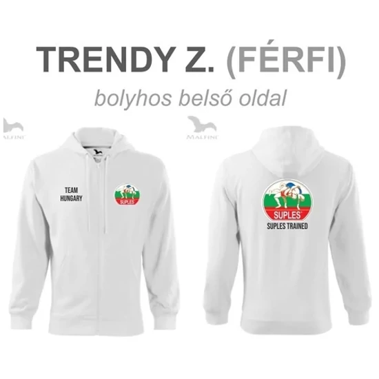 Férfi kapucnis-zipzáras pulóver - SUPLES mintával - fehér pulóveren