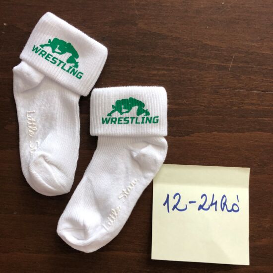 Baba zokni -zöld összekapaszkodós mintával - fehér zoknin (12-24hó)