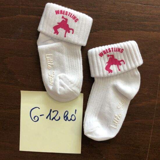 Baba zokni - rózsaszín dobós mintával - fehér zoknin (6-12hó)