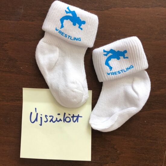 Baba zokni - világoskék új dobós mintával - fehér zoknin (újszülött)